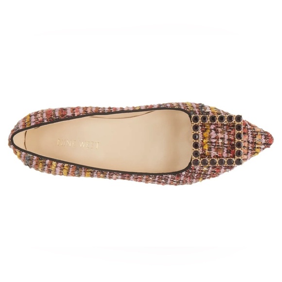 NWT Nine West Tweed & Rhinestone Buckle Flats - Plaid, Preppy - SIZE 9 - Picture 2 of 15
